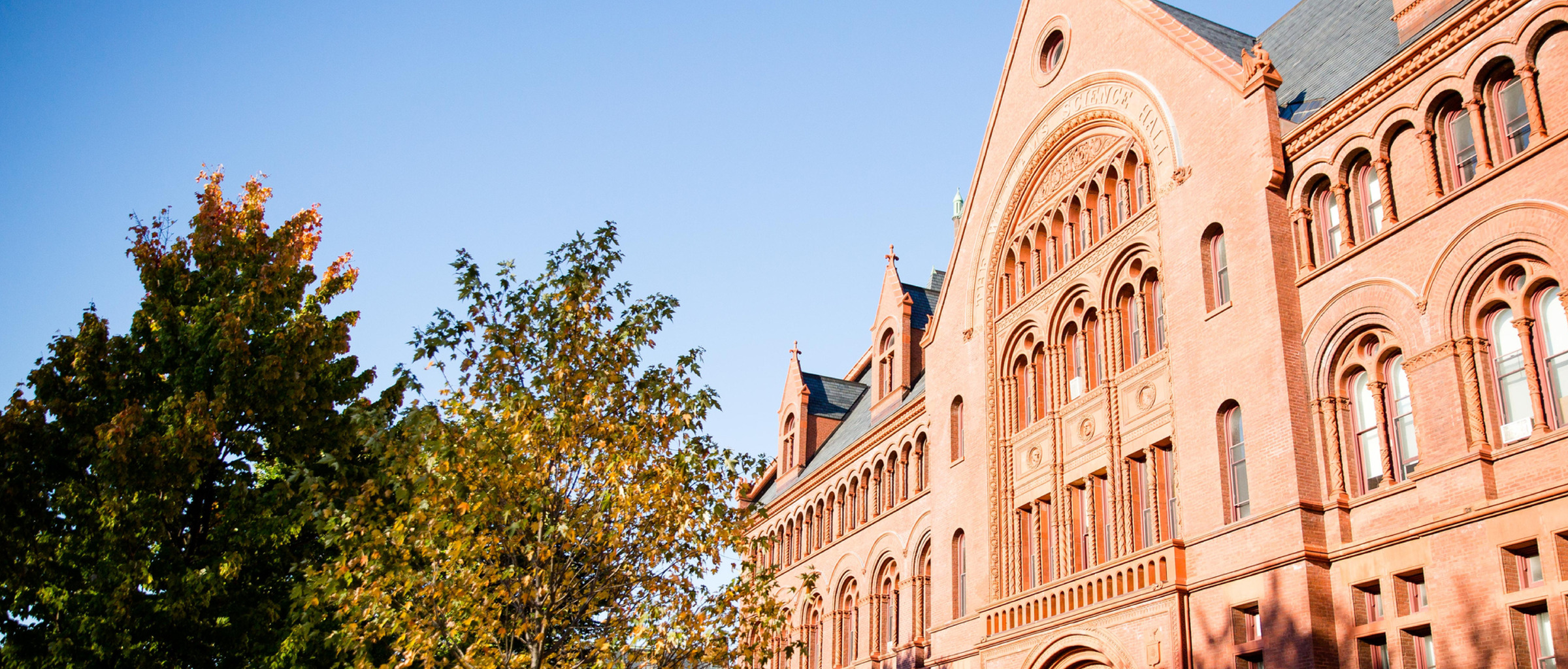 Red brick, architecturally interesting, old building.