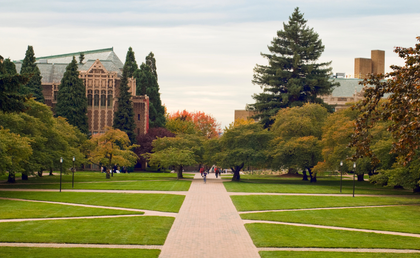 View of a walk way on a campus